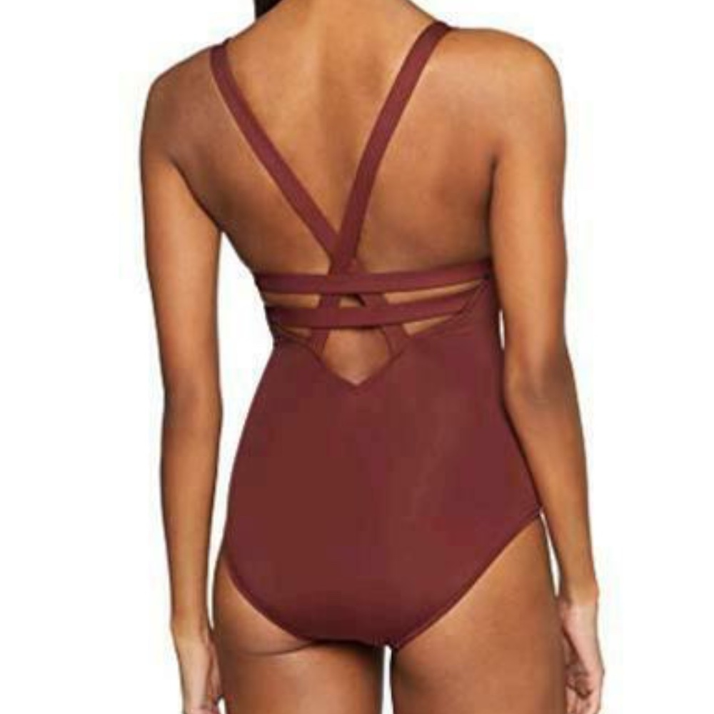 NWT $149 SEAFOLLY PLUM Active Deep V one piece - Picture 7 of 13